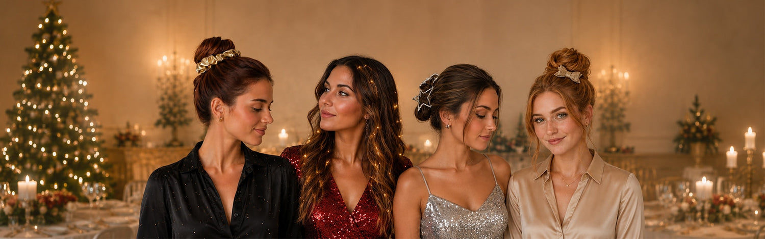 Modellen in een kerst zweer met haaraccessoires in het haar