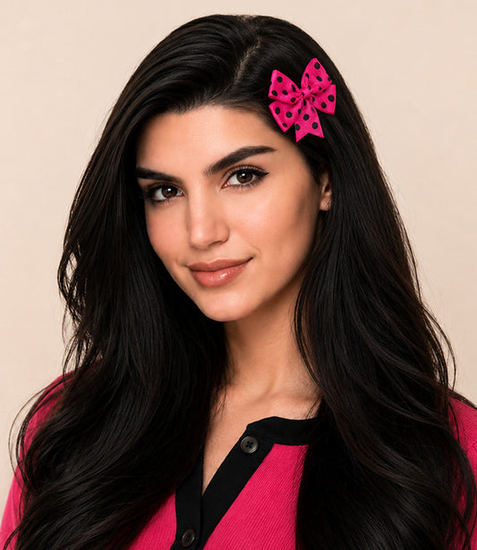 Haarstrikje polkadot in de kleur fuchsia
