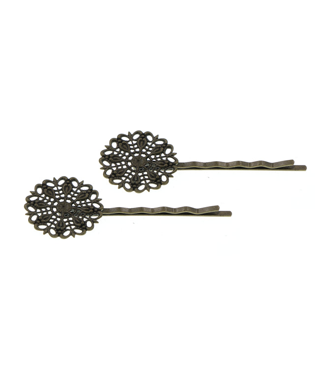 Bronskleurige haarschuifjes met ornament