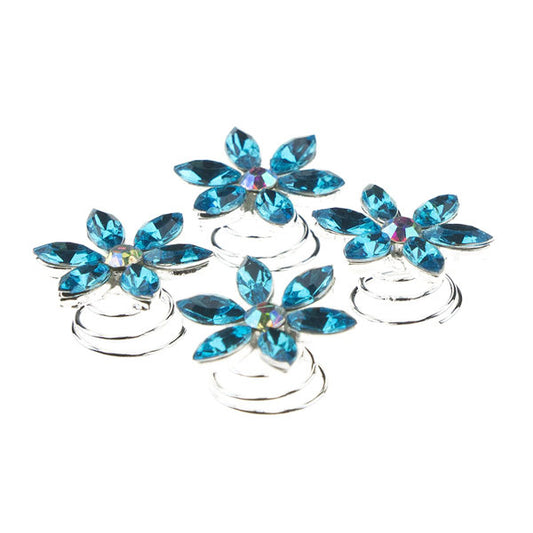 Curlies bloem strass blauw 4 stuks