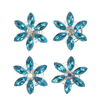 Curlies bloem strass blauw 4 stuks