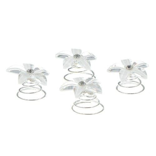 Curlies bloem strass wit 4 stuks