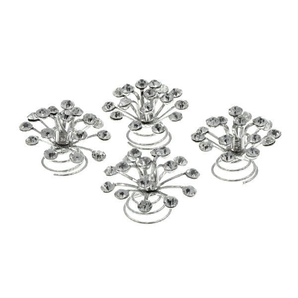 Curlies kristal bloem zilverkleurig 4 stuks
