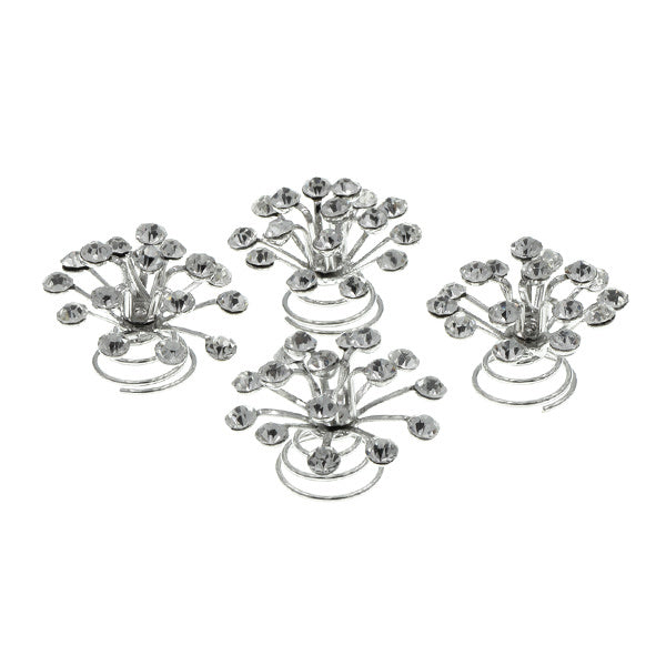 Curlies kristal bloem zilverkleurig 4 stuks