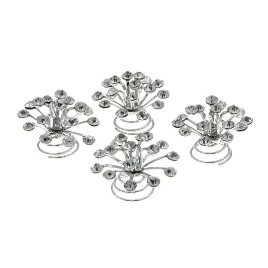 Curlies kristal bloem zilverkleurig 4 stuks