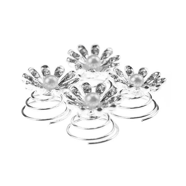Curlies madeliefje met strass parel 4 stuks