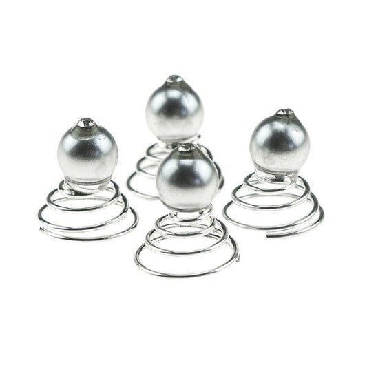 Curlies met parel zilverkleurig facet 4 stuks