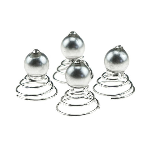 Curlies met parel zilverkleurig facet 4 stuks