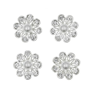 Curlies zilverkleurig bloem met parel 4 stuks