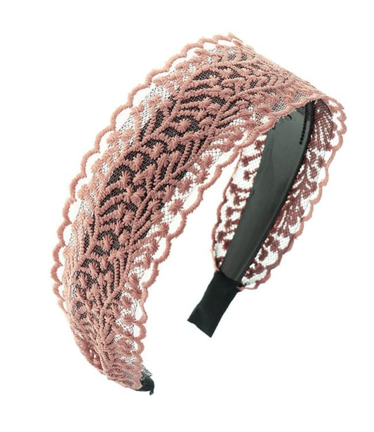 Diadeem breed met kant roze