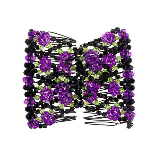 EZ comb met kralen en bloemen strass paars
