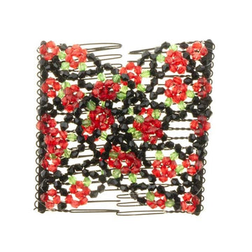 EZ comb met kralen en bloemen strass rood