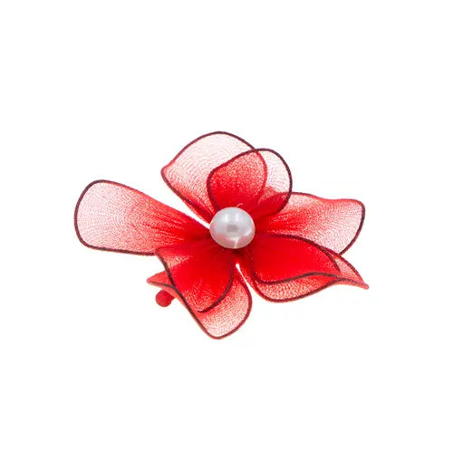 Haarbloem nylon transparant rood