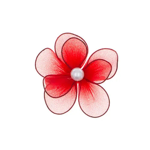 Haarbloem nylon transparant rood