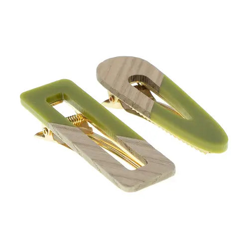 Haarclip hout groen 2 stuks