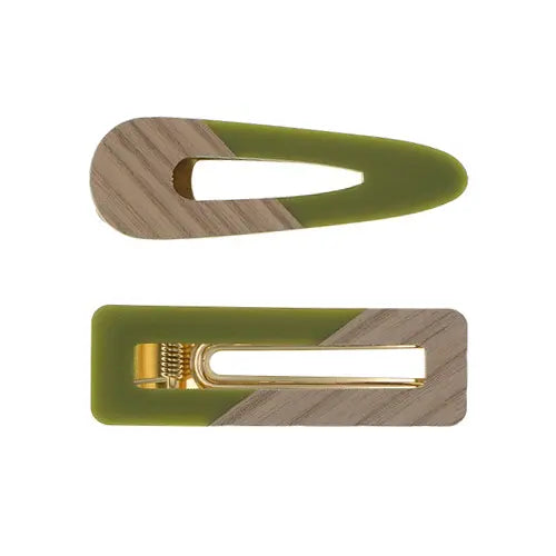Haarclip hout groen 2 stuks