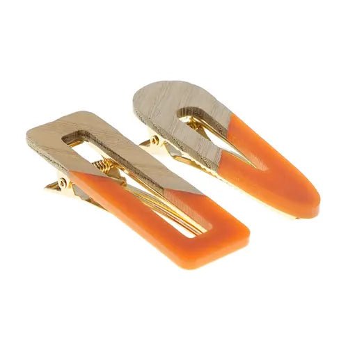 Haarclip hout oranje 2 stuks