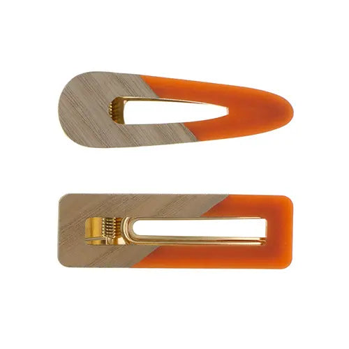 Haarclip hout oranje 2 stuks