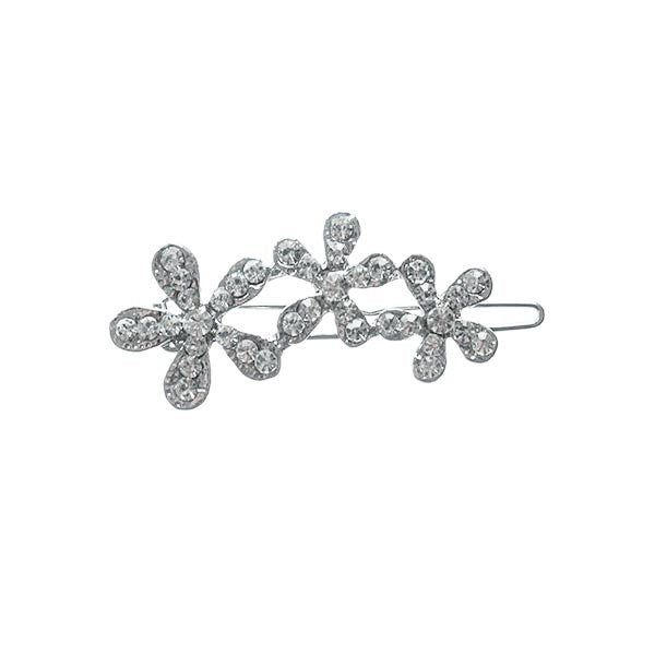 Haarclip luxe met drie bloemen met strass steentjes