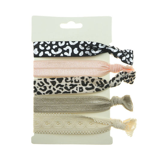 Haarelastiek/armband 5 stuks zilver pastel
