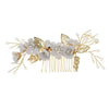 Haarkam goudkleurig bloemen wit