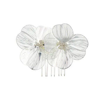 Haarkam twee bloemen zilverkleurig