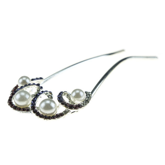 Haarkam zilverkleurig strass parel paars