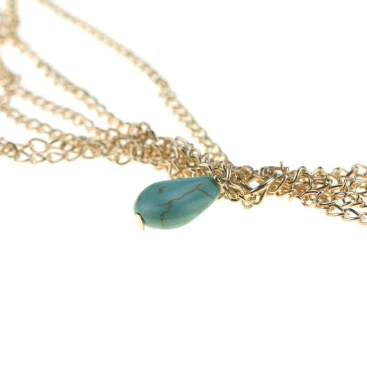 Haarketting goudkleurig aqua kleur stenen