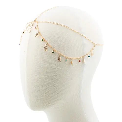 Haarketting goudkleurig leaves en strass steentjes