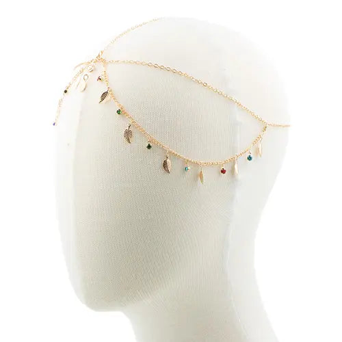 Haarketting goudkleurig leaves en strass steentjes