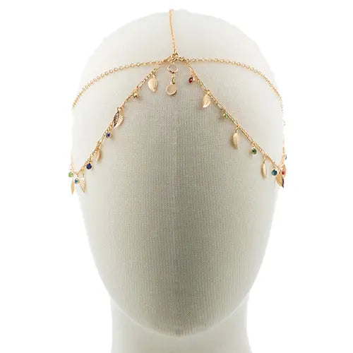 Haarketting goudkleurig leaves en strass steentjes