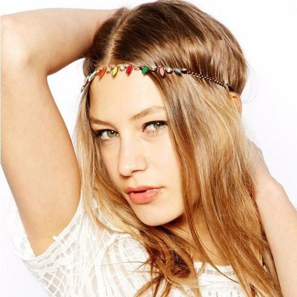 Haarketting goudkleurig met strass multicolor