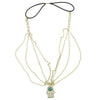 Haarketting goudkleurig steen kleur aqua hand