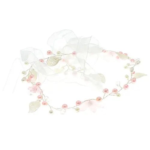 Haarketting roze bloemen met lint