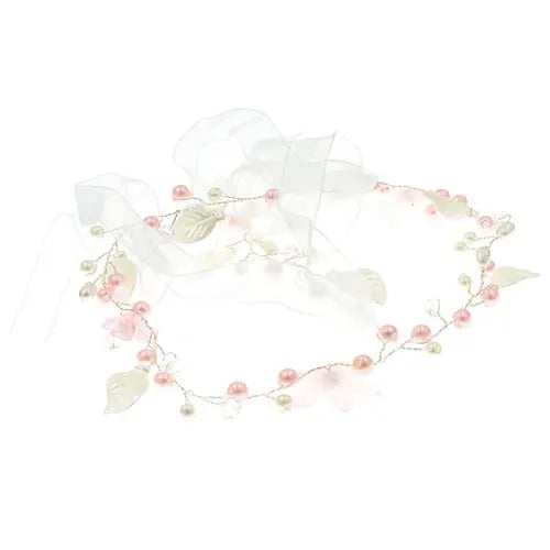 Haarketting roze bloemen met lint
