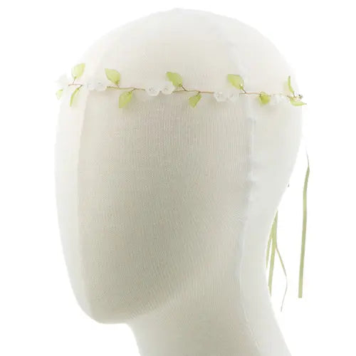 Haarketting met witte bloemen en lint