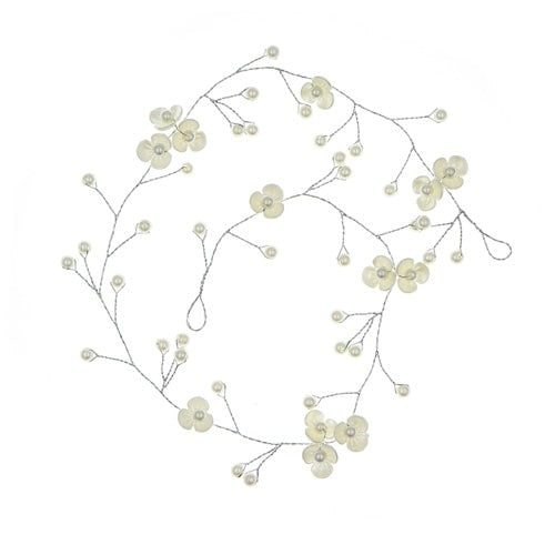 Haarketting zilverkleurig bloemen crèmekleurig