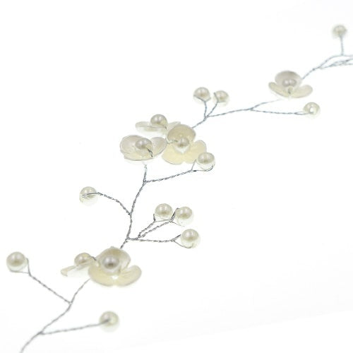 Haarketting zilverkleurig bloemen crèmekleurig
