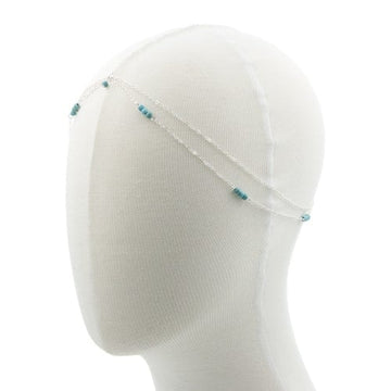 Haarketting zilverkleurig met aqua kralen