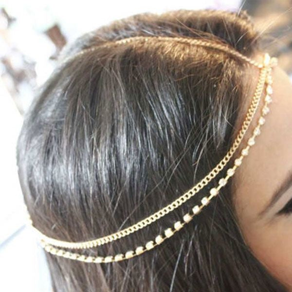 Haarketting goudkleurig strass steentjes vierkant