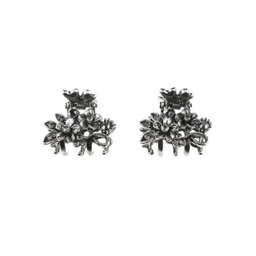Haarklemmetjes bloemen strass steentjes zilverkleurig