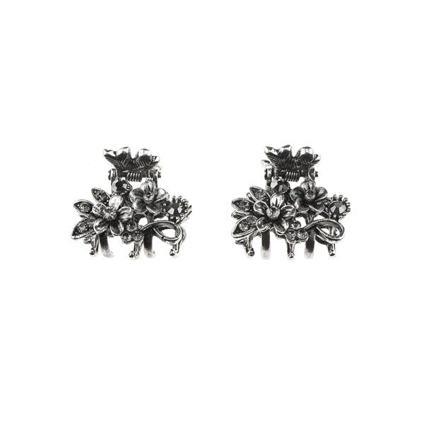 Haarklemmetjes bloemen strass steentjes zilverkleurig voor dun haar.