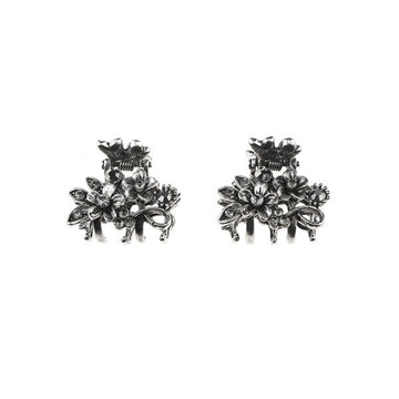 Haarklemmetjes bloemen strass steentjes zilverkleurig voor dun haar.