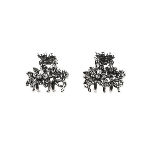 Haarklemmetjes bloemen strass steentjes zilverkleurig voor dun haar.