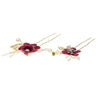 Haarpinnen goudkleurig bloemen fuchsia 2 stuks