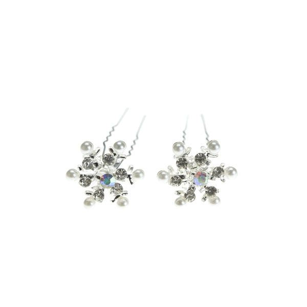 Haarpinnen ijskristal strass wit 2 stuks