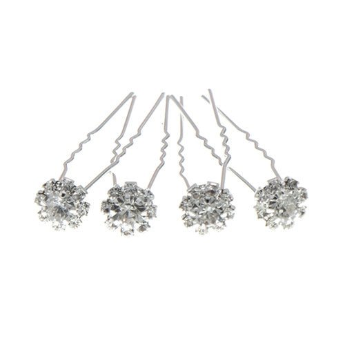 Haarpinnen zilverkleurig facetsteen strass 4 stuks