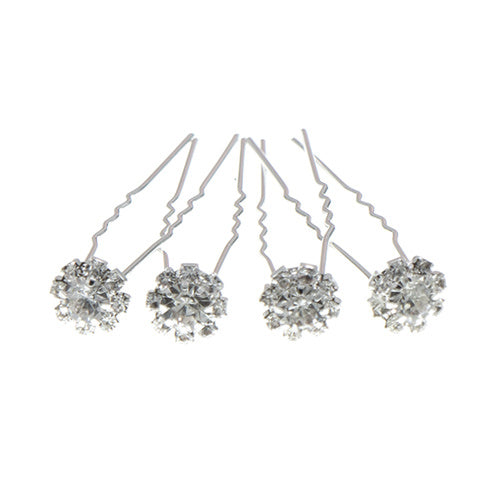 Haarpinnen zilverkleurig facetsteen strass 4 stuks