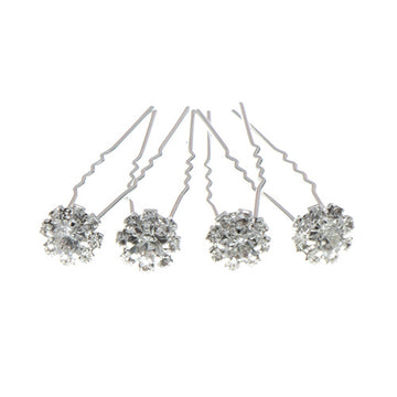 Haarpinnen zilverkleurig facetsteen strass 4 stuks