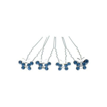 Haarpinnen zilverkleurig vlinder blauw 4 stuks